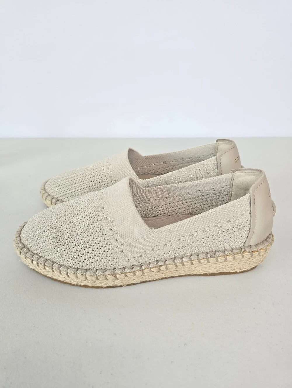 Cole Haan Grand Cloudfeel Knit Espradilles Flats Taupe Gold  Jute Size 5.5